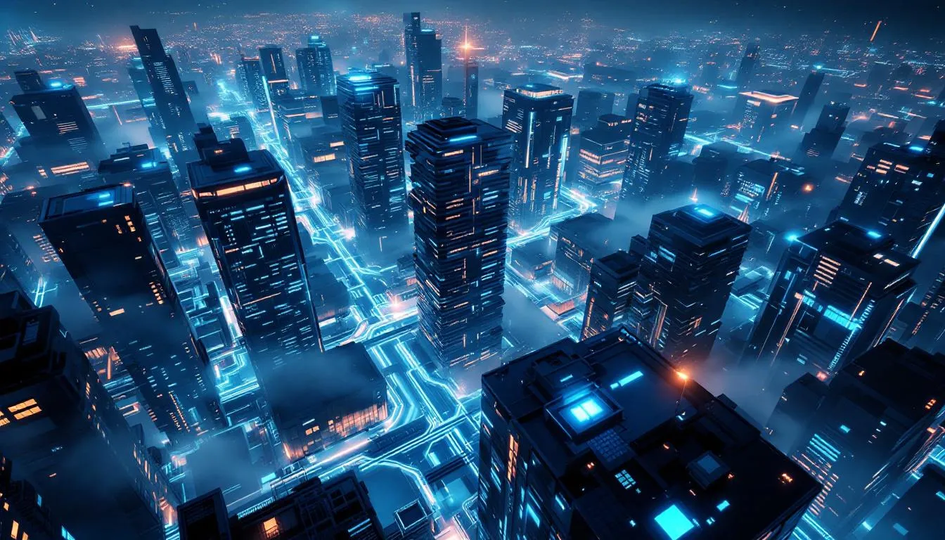 An illustration for a futuristic city skyscrapers