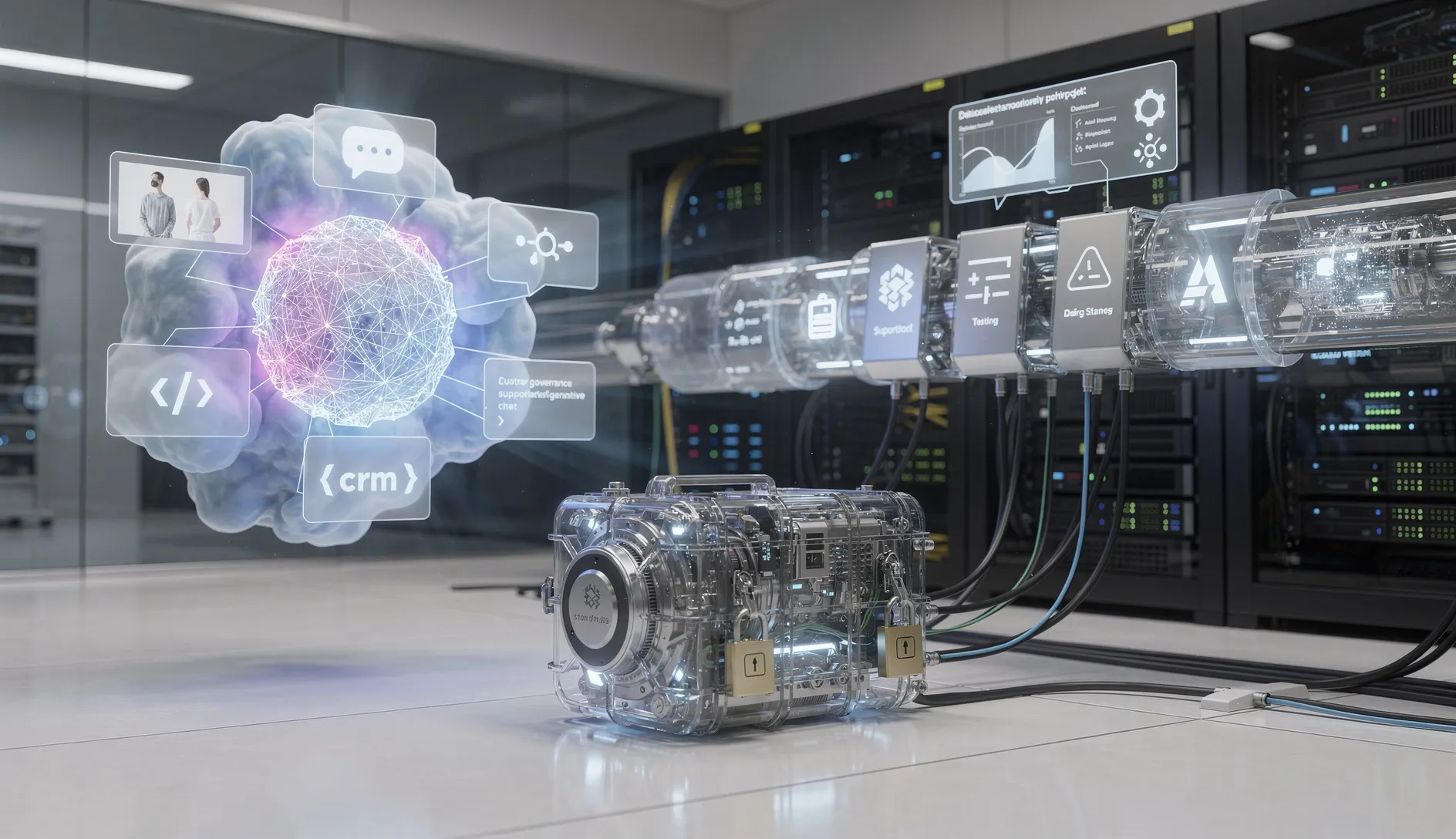 An illustration of grey holograms representing gen ai development services